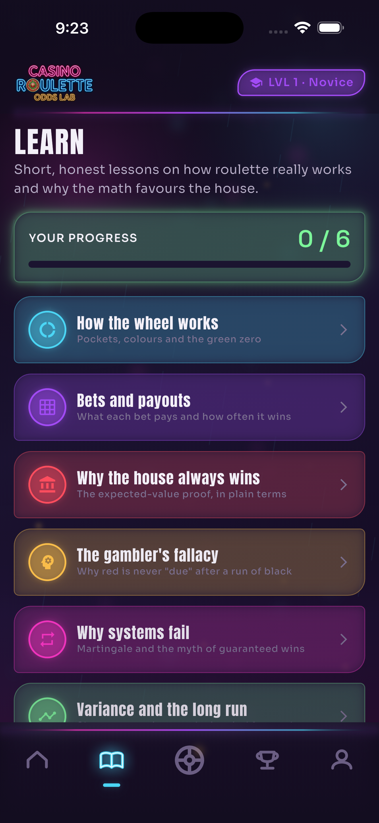 Lessons screen
